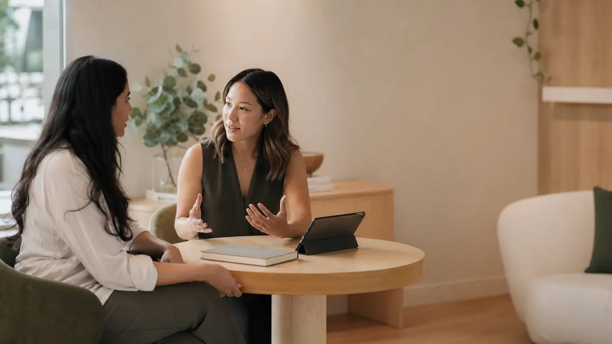 A personal consultation conversation in a warm, welcoming setting