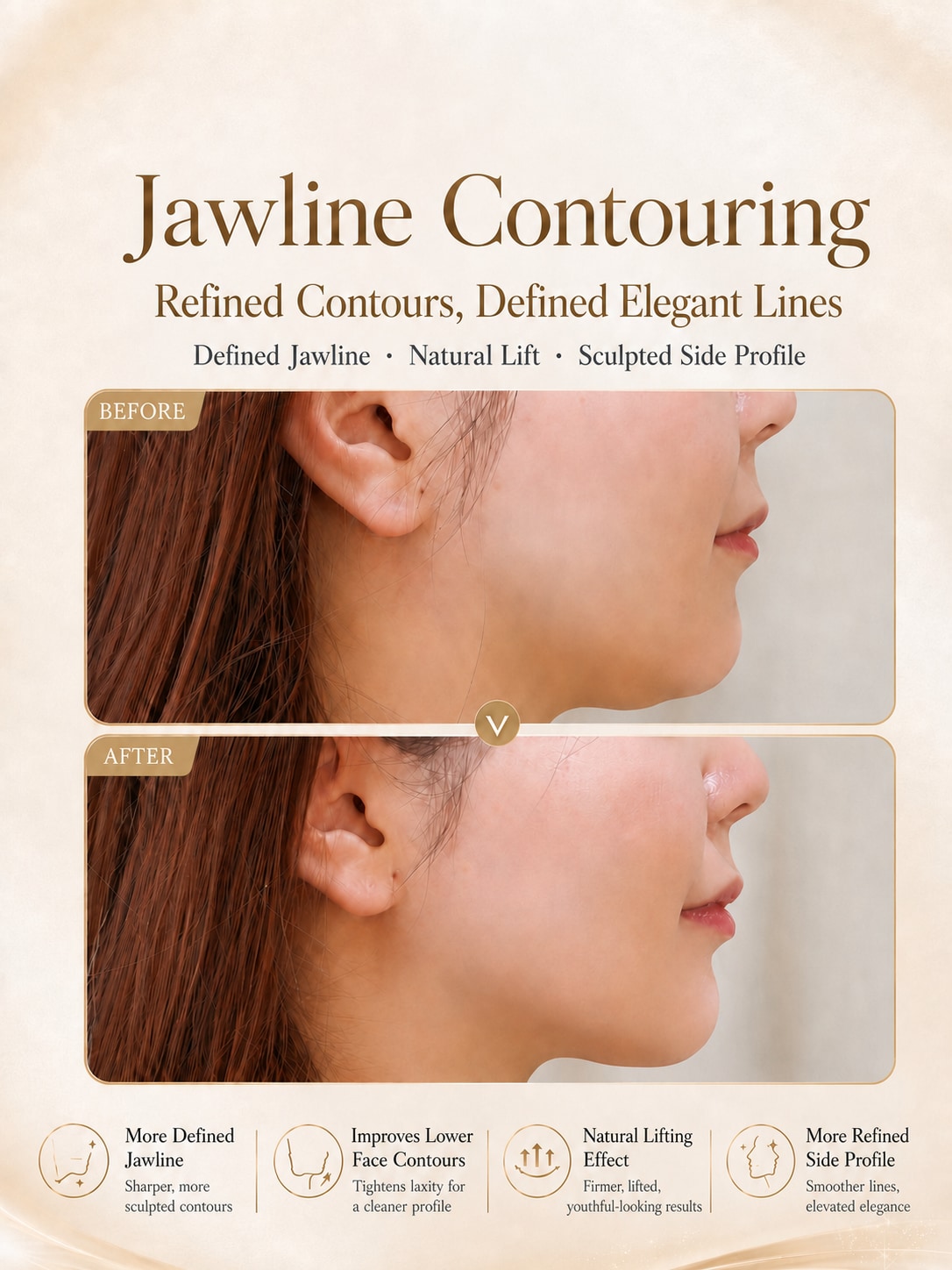 Supplied jawline-contouring before-and-after result