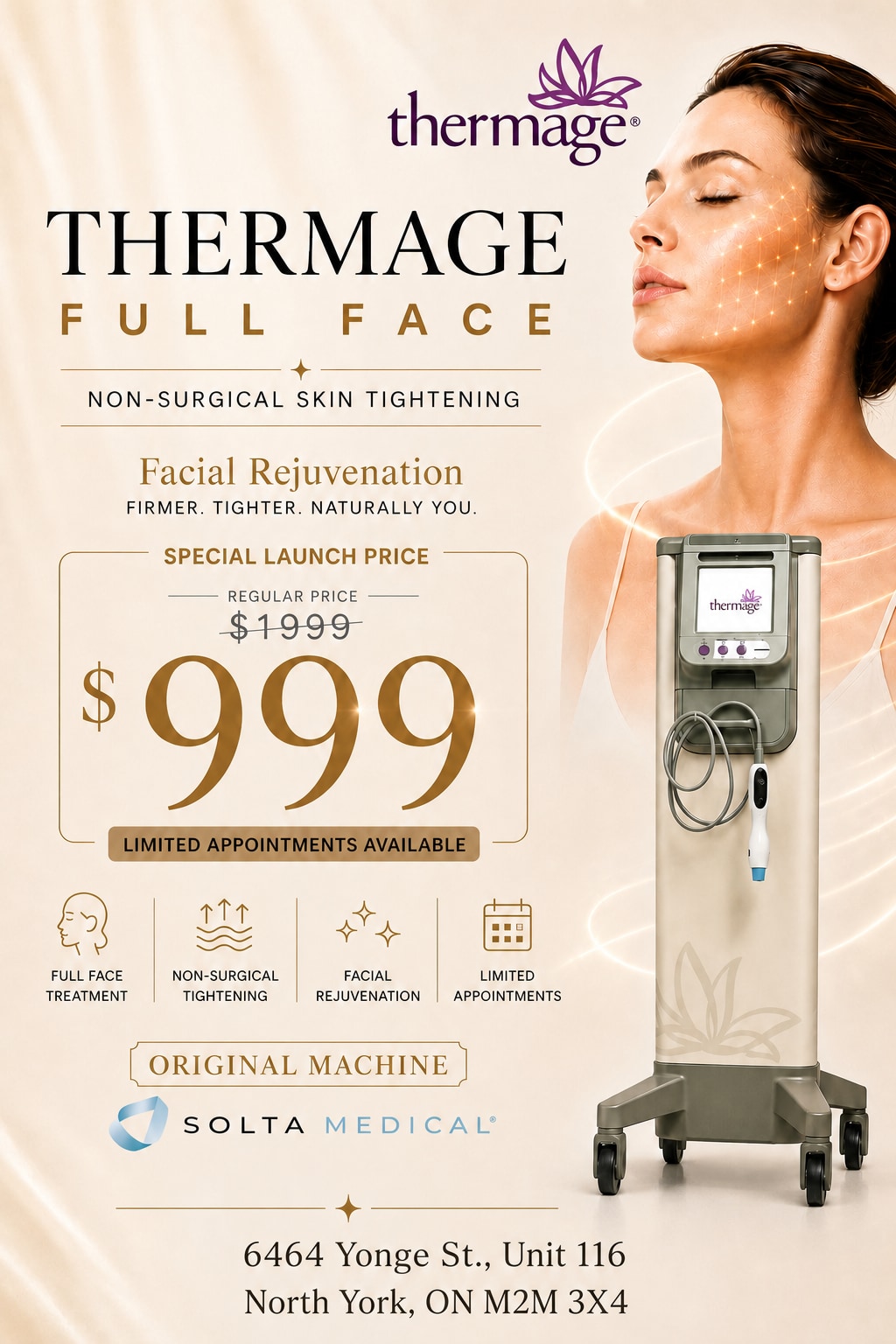 Thermage full-face promotion for $999 with treatment device