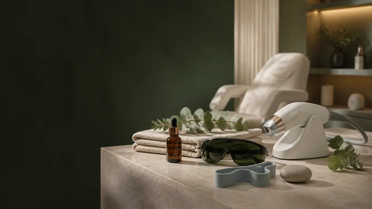 A coordinated arrangement representing skincare, laser and wellness services